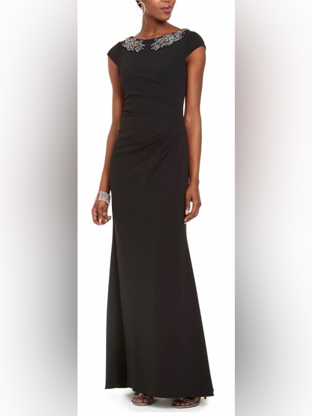 Adrianna Papell Black Embellished Collar Maxi Dress